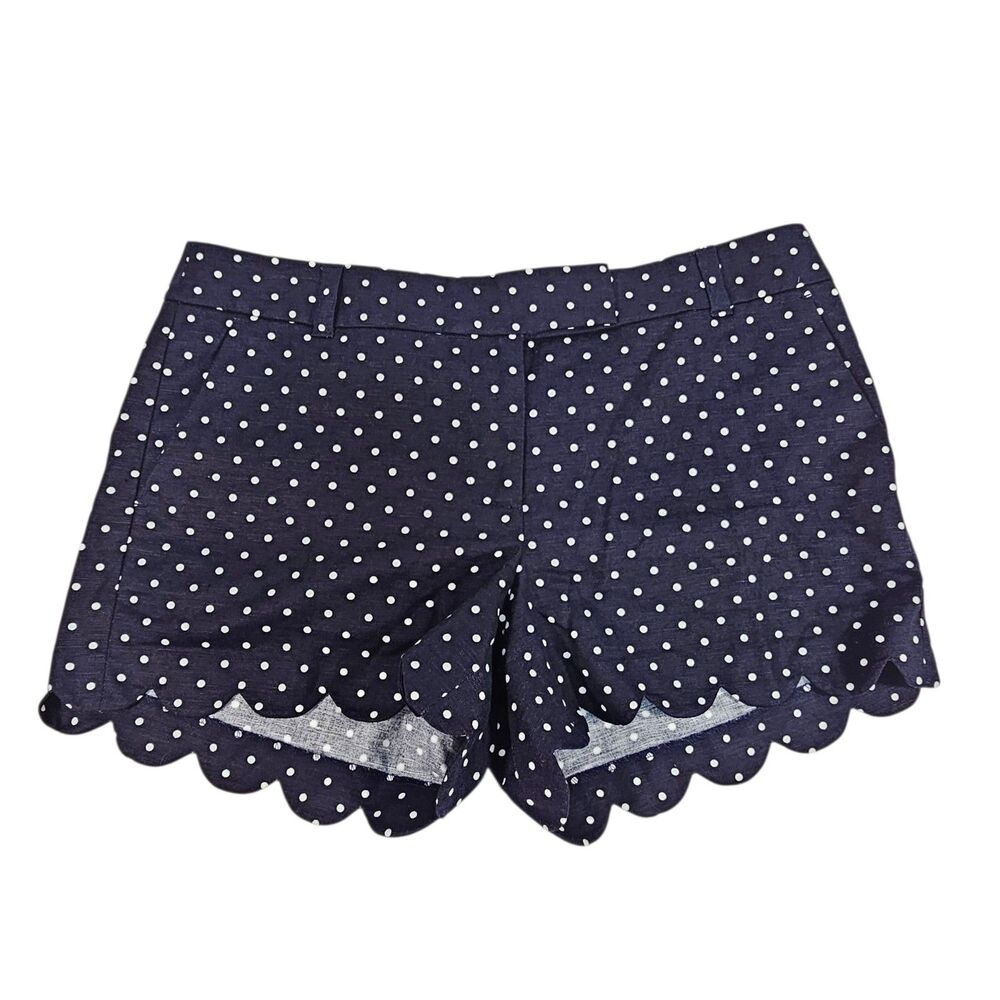 J.CREW Factory Navy Polka Dot Scalloped Hem Shorts Size 10 Linen Blend